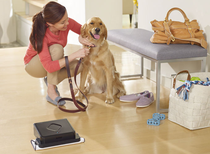 Braava cleaning up pet hair.