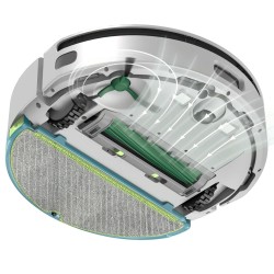 Animacja spodu Roomba 205 DustCompactor – obracające się szczotki i ssawka 7000 Pa w akcji