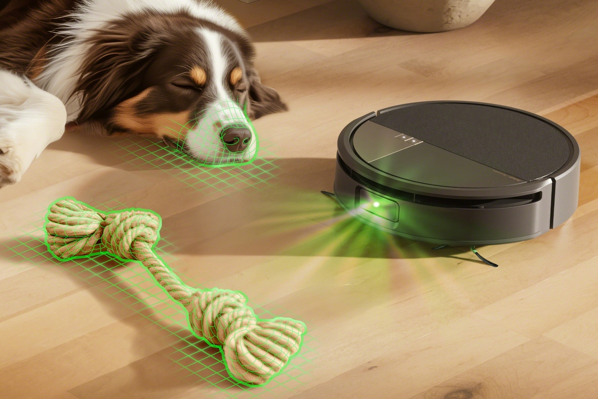 Roomba Max 705 Combo wykrywa psią zabawkę w salonie
