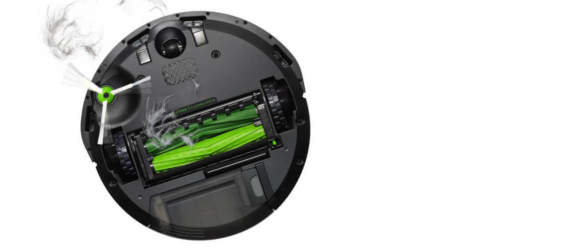 roomba i7 zbierająca sierść za pomocą szczotki bocznej do sprzątania w narożnikach i przy krawędziach