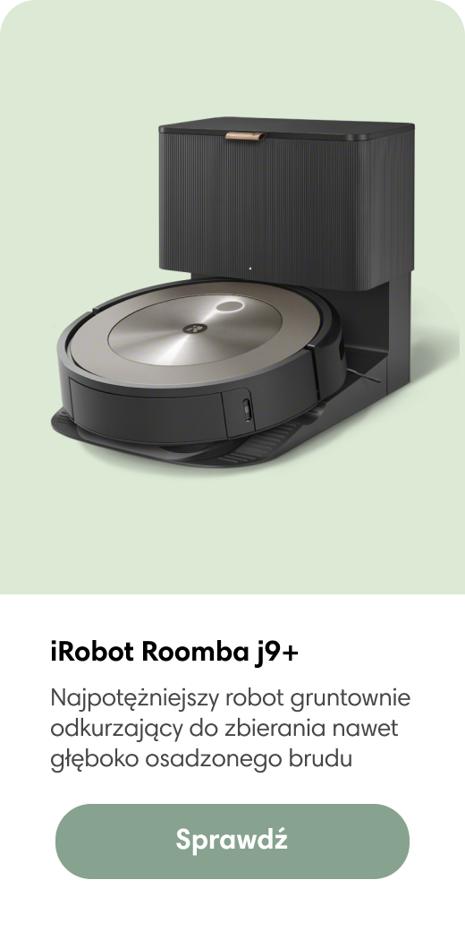 Zaawansowany robot odkurzający iRobot Roomba j9+ wyposażony jest w stację ładująco-czyszcząca Clean Base z funkcją automatycznego opróżniania pojemnika na brud