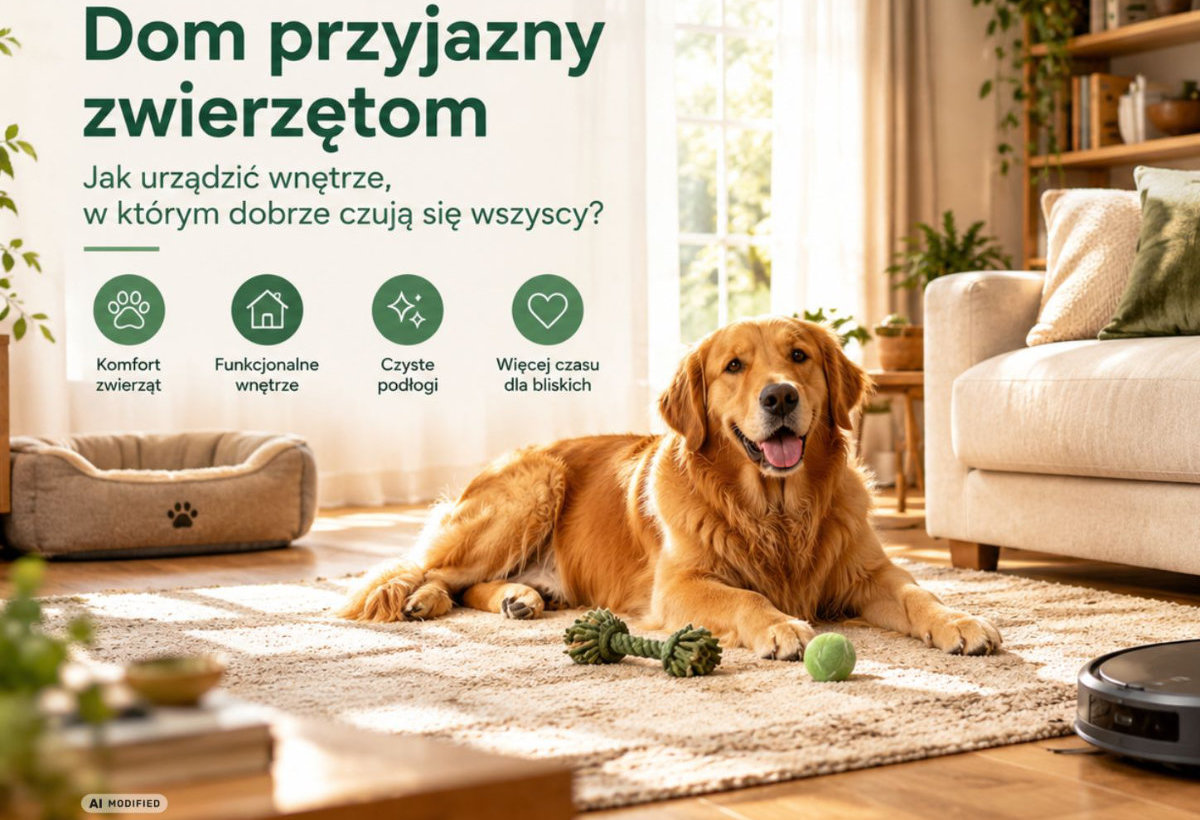 Dom przyjazny zwierzętom – wygodne wnętrze z psem lub kotem