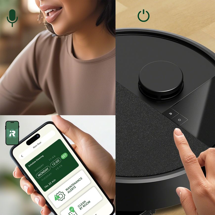 Grafika prezentująca 3 metody włączenia robota Roomba