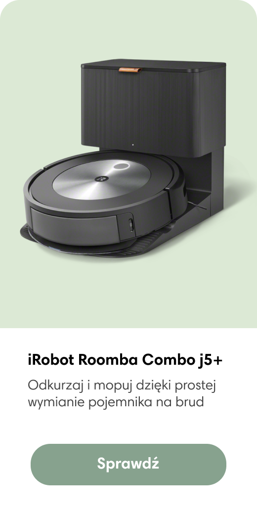 Zaawansowany robot odkurzająco-mopujący iRobot Roomba Combo j5+ wyposażony jest w stację ładująco-czyszcząca Clean Base z funkcją automatycznego opróżniania pojemnika na brud