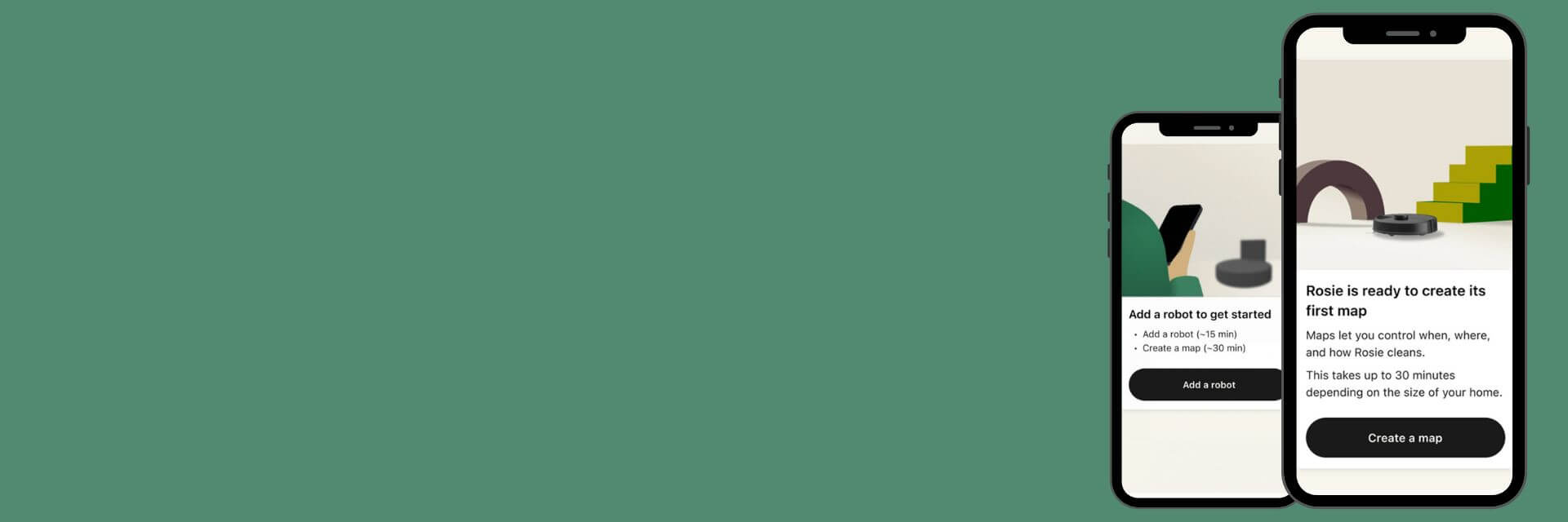 Grafika przedstawiająca zrzuty ekranu z aplikacji Roomba Home