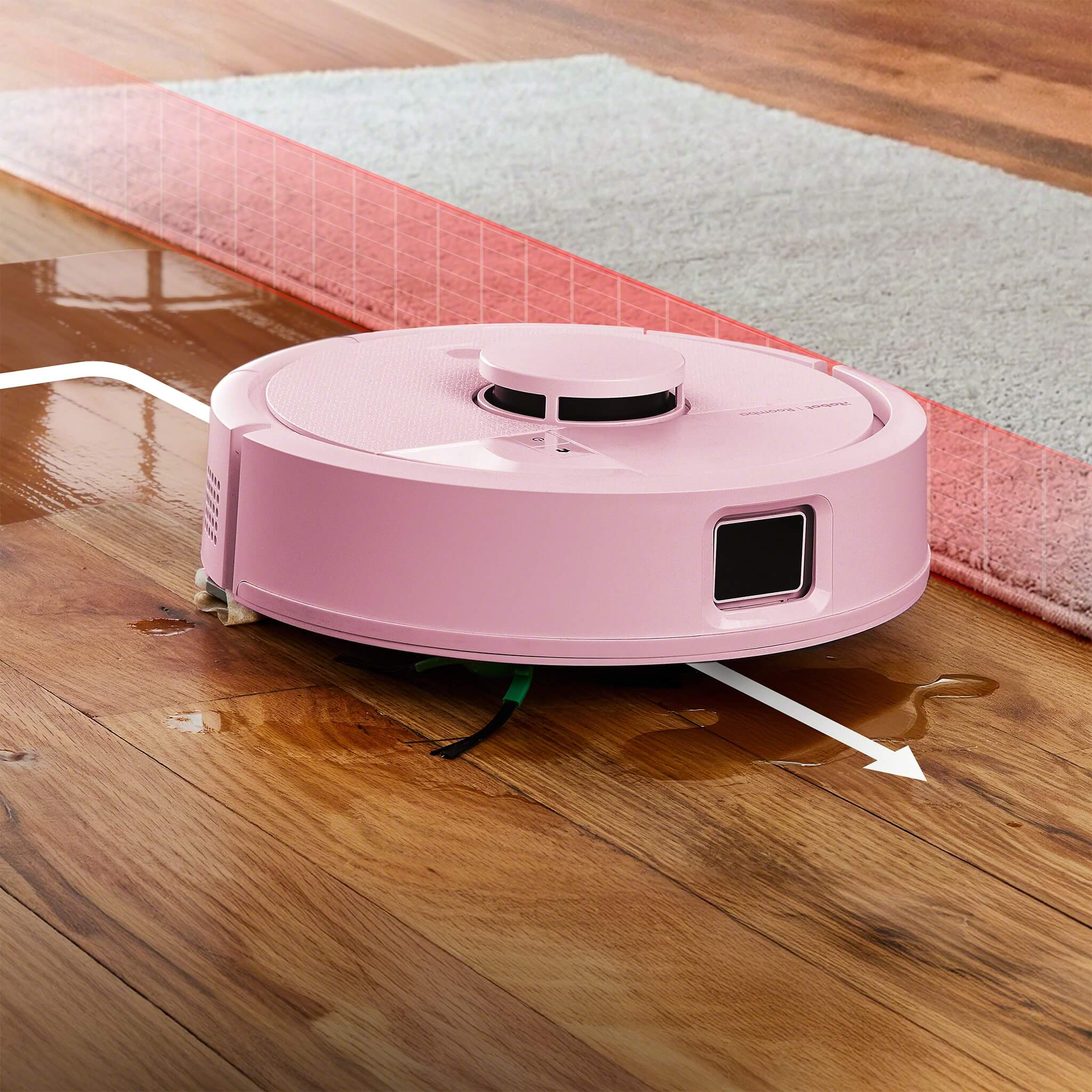 Robot Mini Combo mopuja twardą podłogę omijając dywan