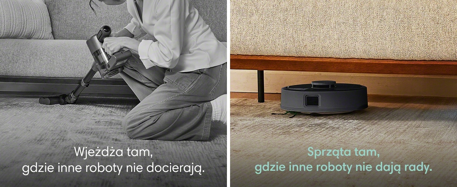 Porównanie odkurzania pod kanapą z wykorzystaniem handstick ze sprzątaniem przez robota Roomba Mini Combo