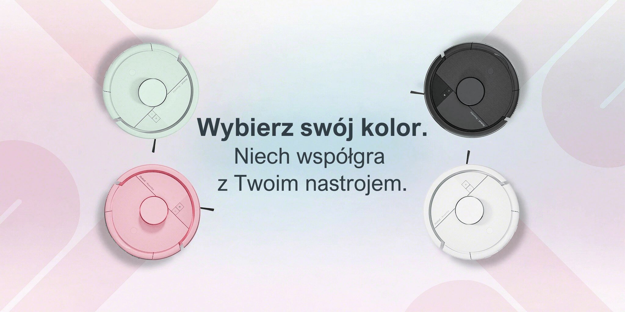 Roboty Roomba Mini Combo w czterech kolorach na banarze zachęcającym do wyboru