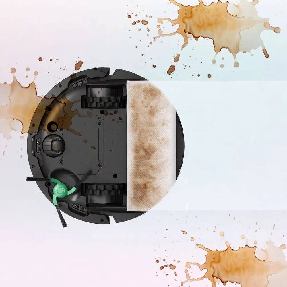 Robot Roomba Mini Combo pokazany od spodu – mopuje plamy na twardej podłodze