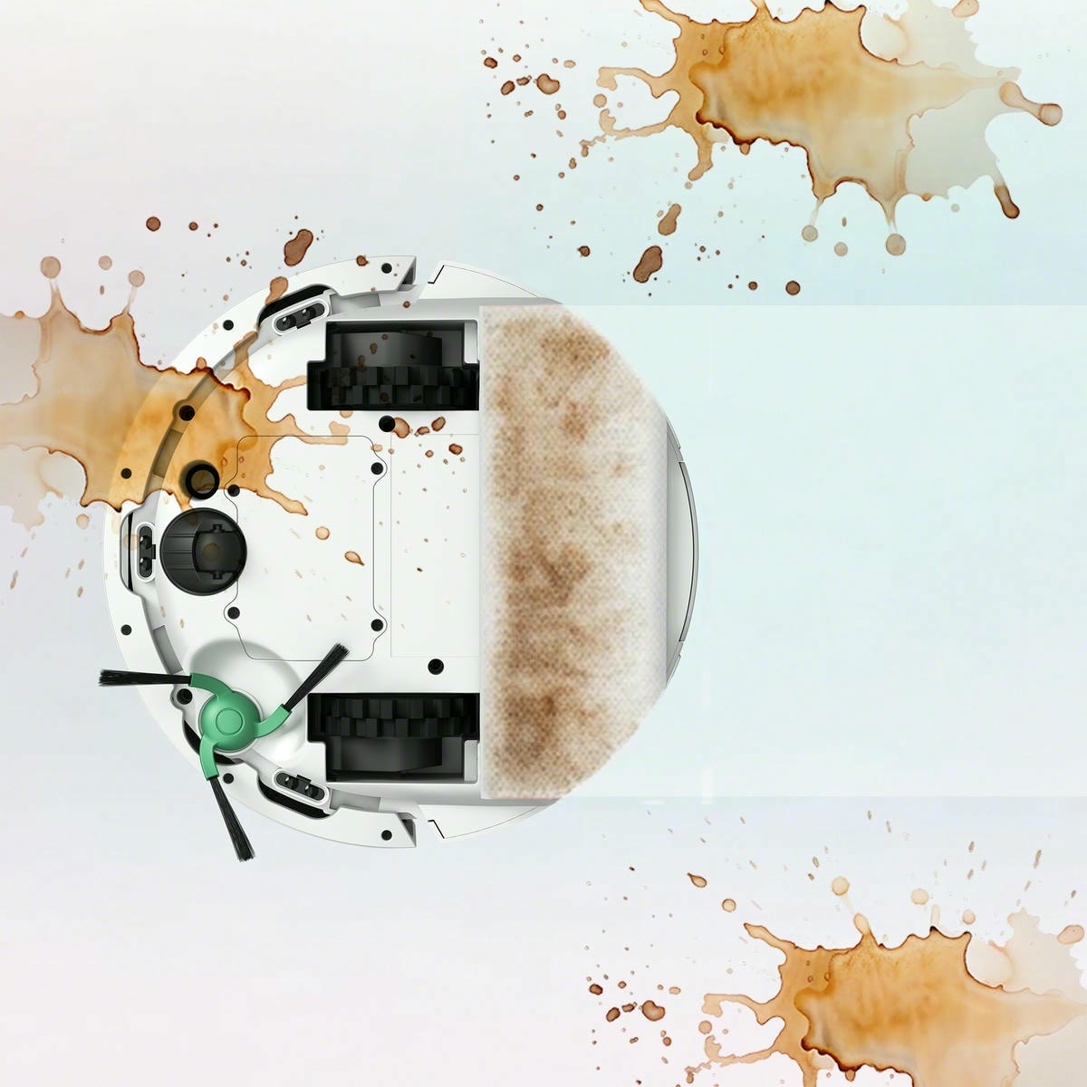 Robot Roomba Mini Combo pokazany od spodu – mopuje plamy na twardej podłodze