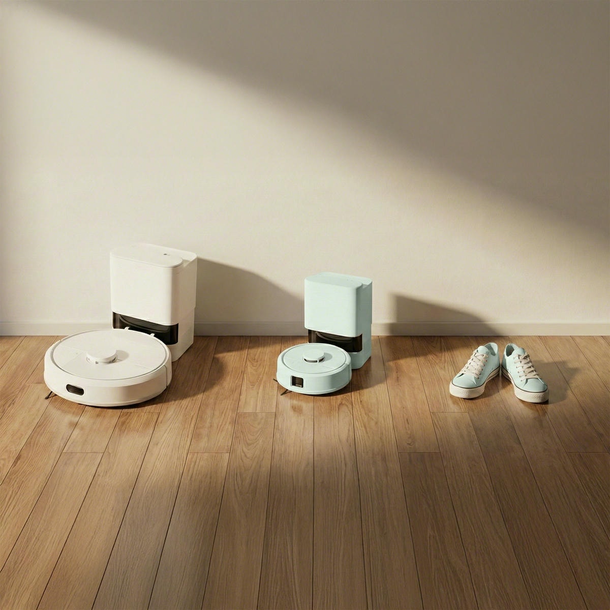 2 roboty sprzątające obok siebie – Roomba 105 Combo oraz mniejszy sprzęt Roomba Mini Combo