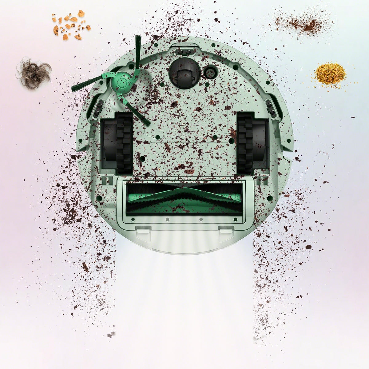 Robot Roomba Mini Combo pokazany od spodu – zasysa brud i kurz z podłogi