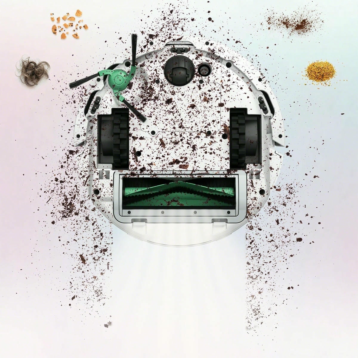 Robot Roomba Mini Combo pokazany od spodu – zasysa brud i kurz z podłogi