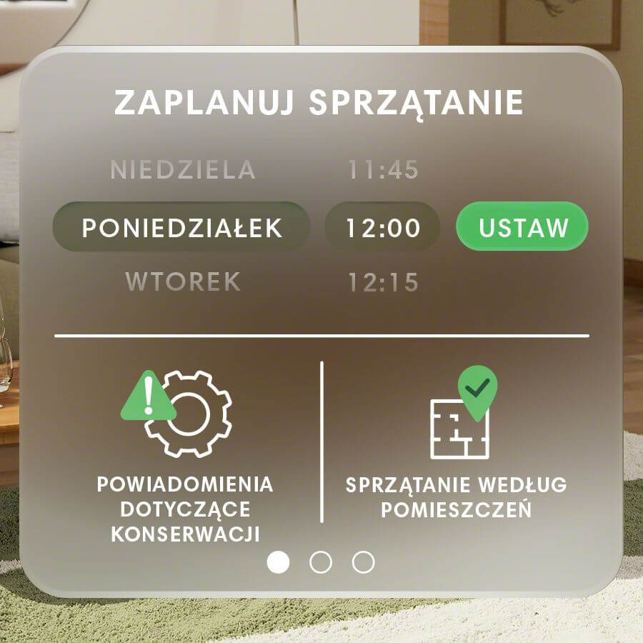 Wizualizacja przedstawiająca możliwości aplikacji Roomba Home, ustawianie harmonogramu