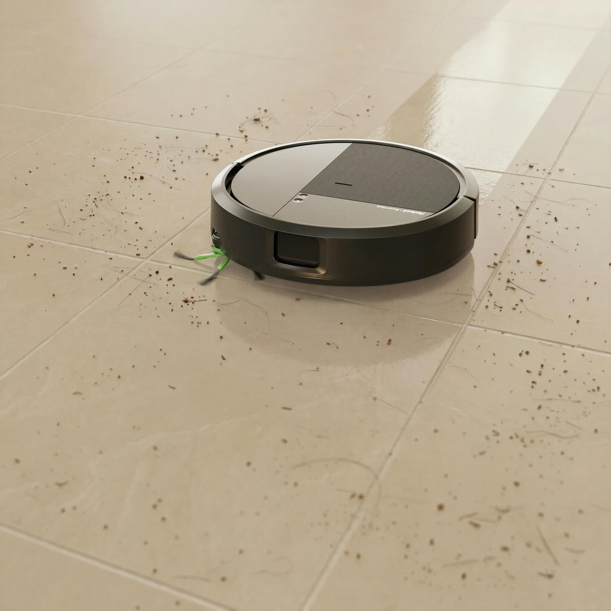 Roomba 115 Combo mopuje płytki w&nbsp;kuchni, usuwając drobne zabrudzenia