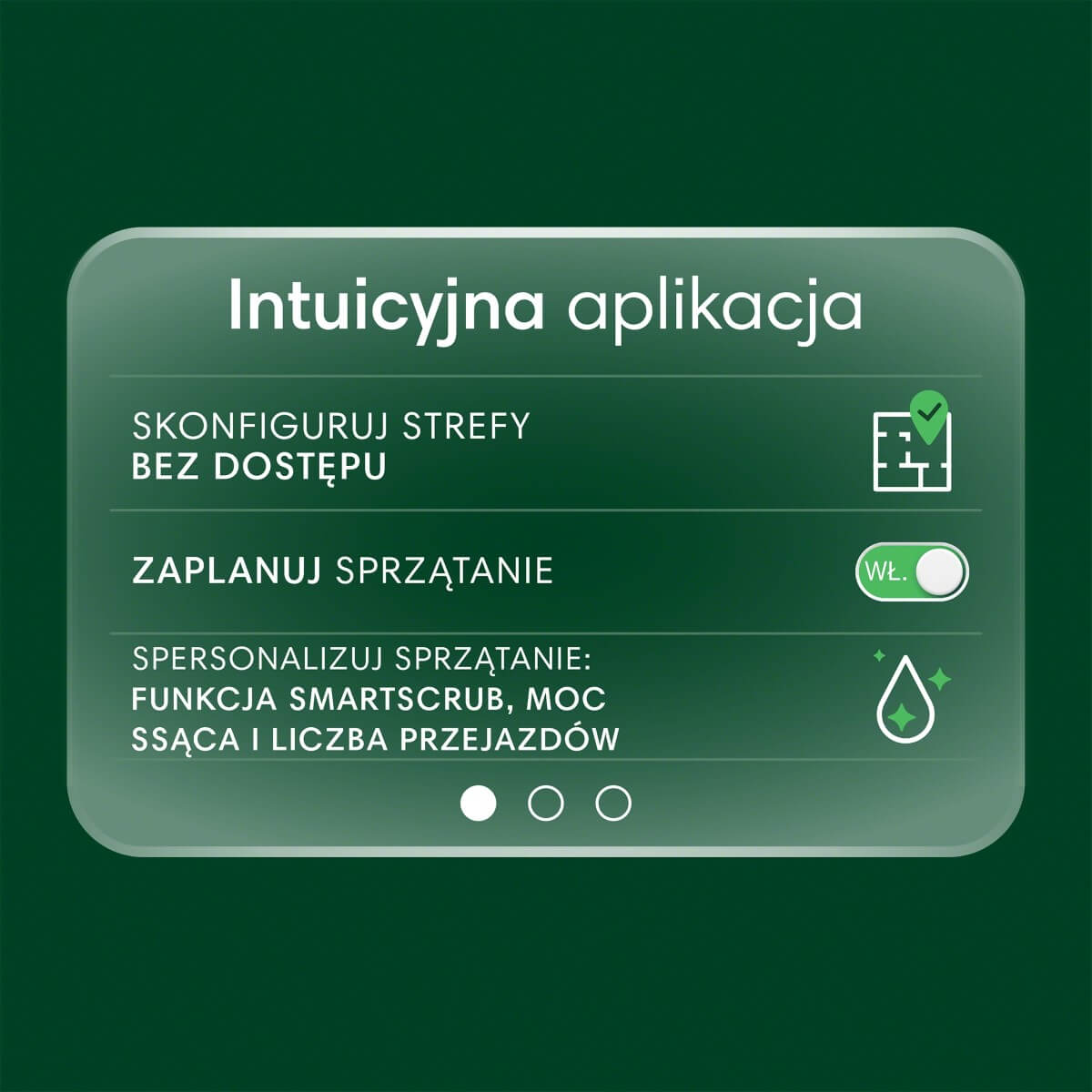Grafika z wizualizacją aplikacji Roomba Home, w tym ustawienie harmonogramu
